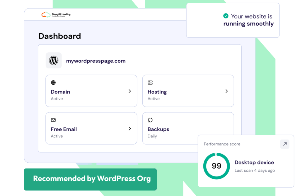 An illustration of WordPress hosting services at Bluegift Hosting